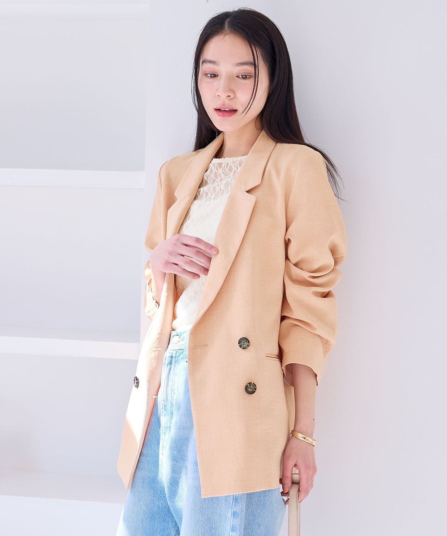 VIS「【美easy】リネンライクリラックスジャケット【接触冷感/洗える】【セットアップ対応】」|テーラードジャケット|オレンジ