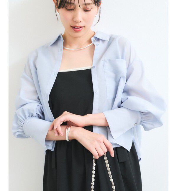 VIS「【防シワ/接触冷感/洗える】ボリュームスリーブショート丈シアーシャツ」|シャツ・ブラウス|