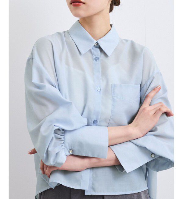 VIS「【防シワ/接触冷感/洗える】ボリュームスリーブショート丈シアーシャツ」|シャツ・ブラウス|