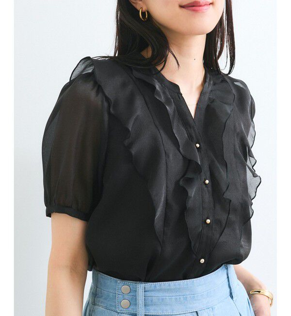 VIS「【洗える】シアーラッフル半袖ブラウス」|シャツ・ブラウス|