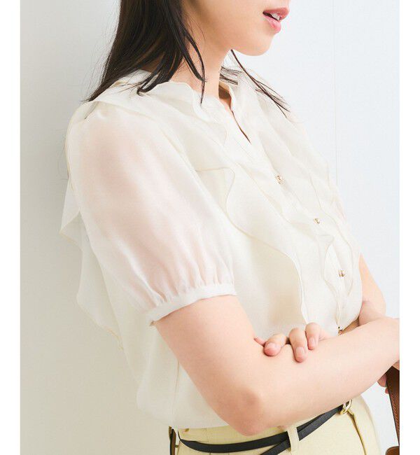 VIS「【洗える】シアーラッフル半袖ブラウス」|シャツ・ブラウス|