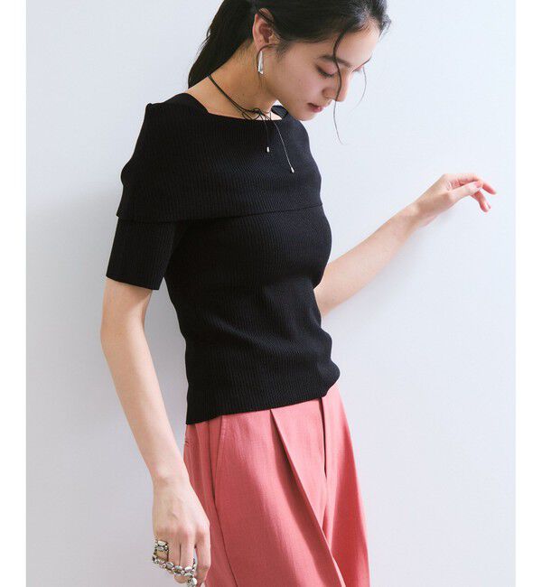 VIS「【アンチピリング/UVケア/洗える】オフショルハーフスリーブニット」|ニット・セーター|