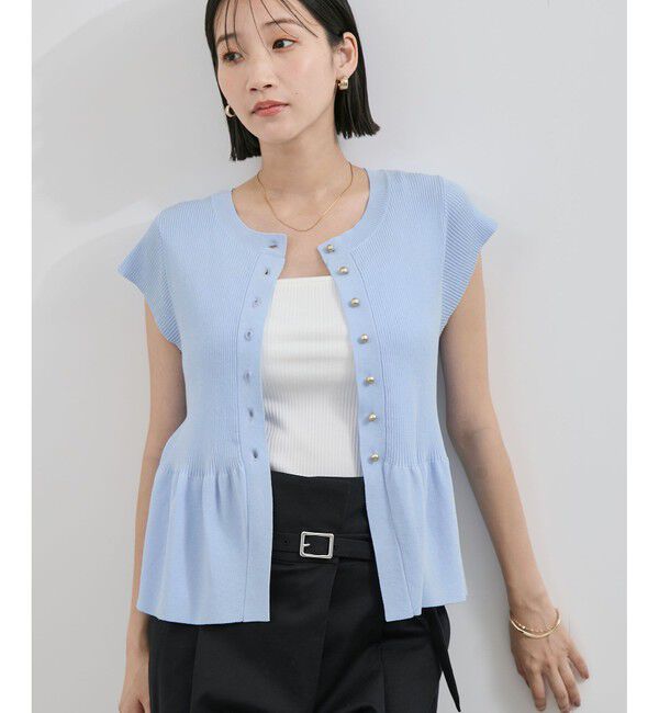 VIS「【アンチピリング/洗える】美SMARTショートスリーブペプラムニット」|ニット・セーター|