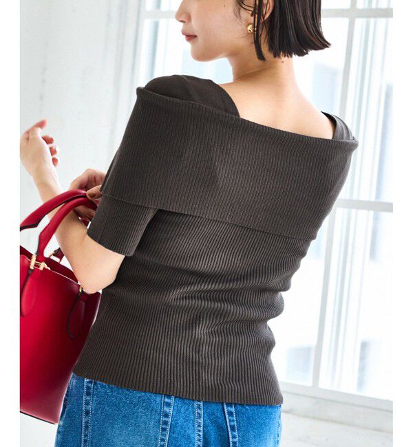 VIS「ビックカラーオフショルハーフスリーブニット」|ニット・セーター|