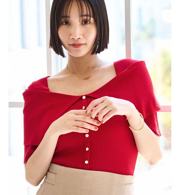 VIS「ビックカラーオフショルハーフスリーブニット」|ニット・セーター|