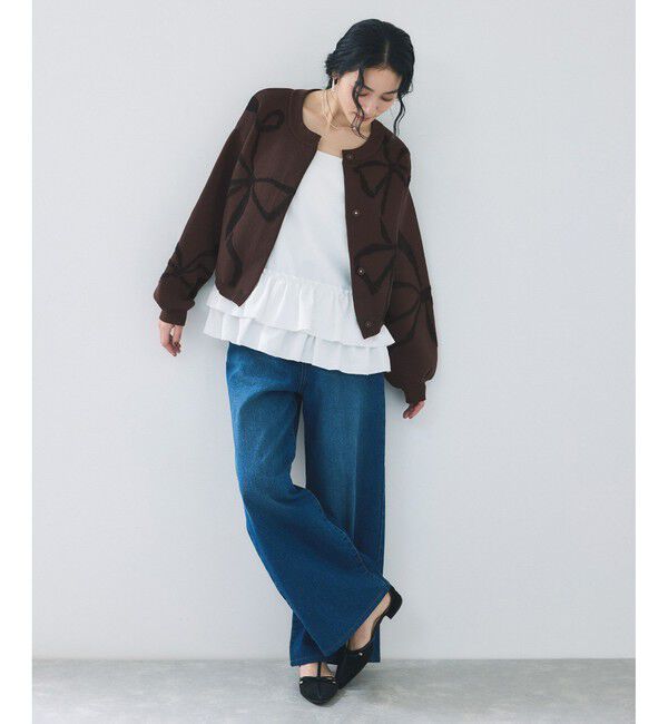 VIS「リボンモチーフジャガードカーディガン/イージーケア」|カーディガン|