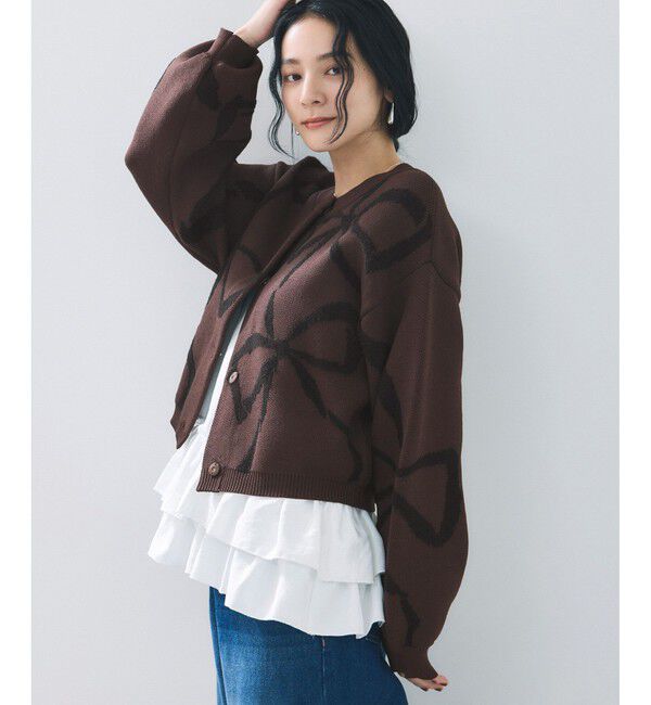 VIS「リボンモチーフジャガードカーディガン/イージーケア」|カーディガン|