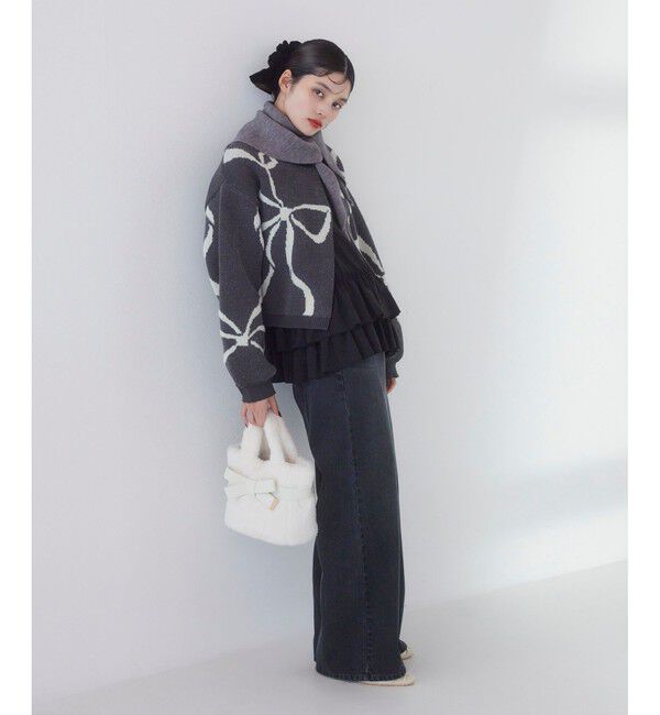 VIS「リボンモチーフジャガードカーディガン/イージーケア」|カーディガン|