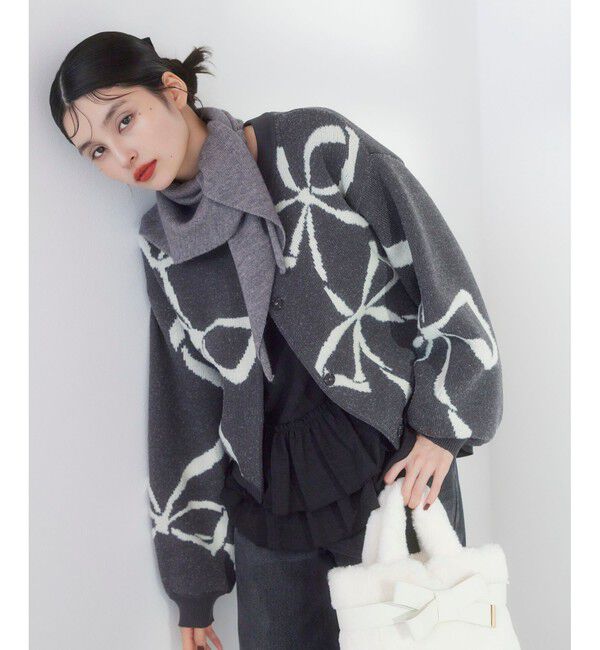 VIS「リボンモチーフジャガードカーディガン/イージーケア」|カーディガン|