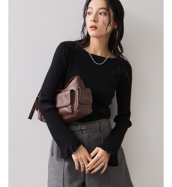 VIS「袖口レース編みニットプルオーバー」|ニット・セーター|ブラック(01)