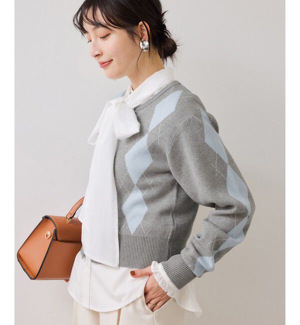 VIS「アーガイルカーディガン」|カーディガン|ライトグレー(08)