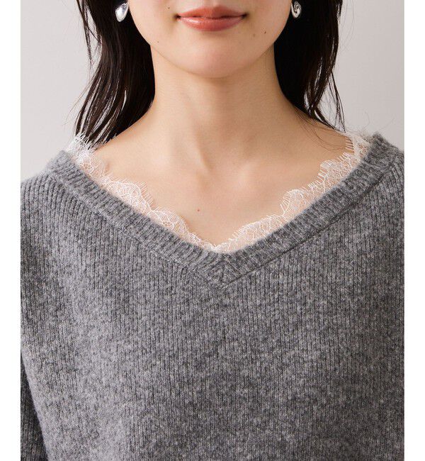 VIS「Vネックレースニットプルオーバー」|ニット・セーター|