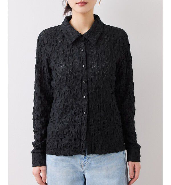 VIS「ストレッチレースジャガード衿付きカーディガン」|カーディガン|