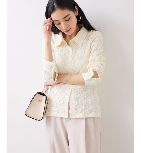 VIS「ストレッチレースジャガード衿付きカーディガン」|カーディガン|