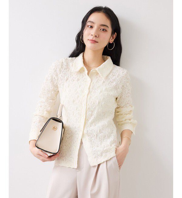 VIS「ストレッチレースジャガード衿付きカーディガン」|カーディガン|