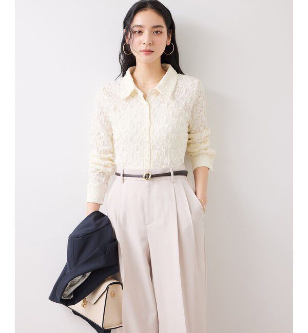 VIS「ストレッチレースジャガード衿付きカーディガン」|カーディガン|