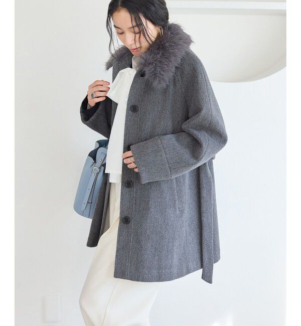 VIS「ファー付きAラインステンコート」|ステンカラーコート|