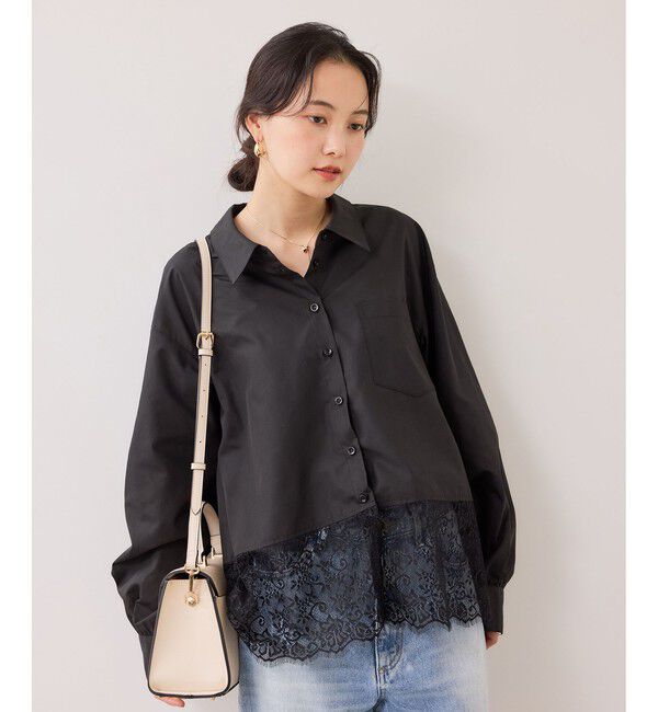 VIS「裾レースドッキングシャツ」|シャツ・ブラウス|ブラック(01)