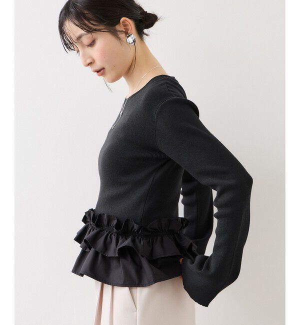 VIS「裾フリルティアードドッキングニット」|ニット・セーター|チャコール(06)