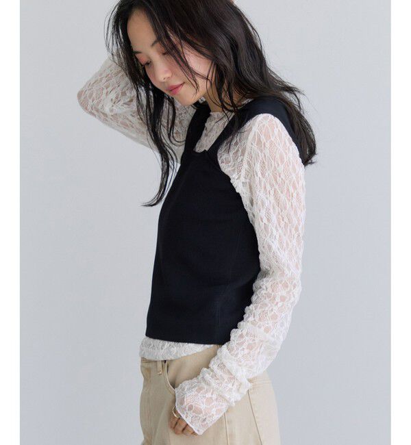 VIS「シャーリングスリーブレースプルオーバー」|Tシャツ・カットソー|