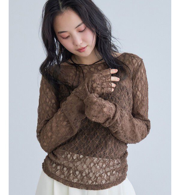 VIS「シャーリングスリーブレースプルオーバー」|Tシャツ・カットソー|ブラウン(20)