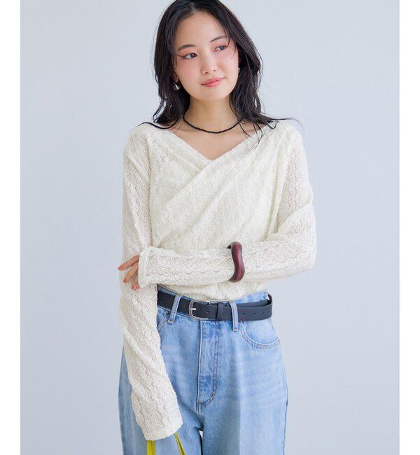 VIS「【WEB限定】レース長袖ドレープカットソー」|Tシャツ・カットソー|