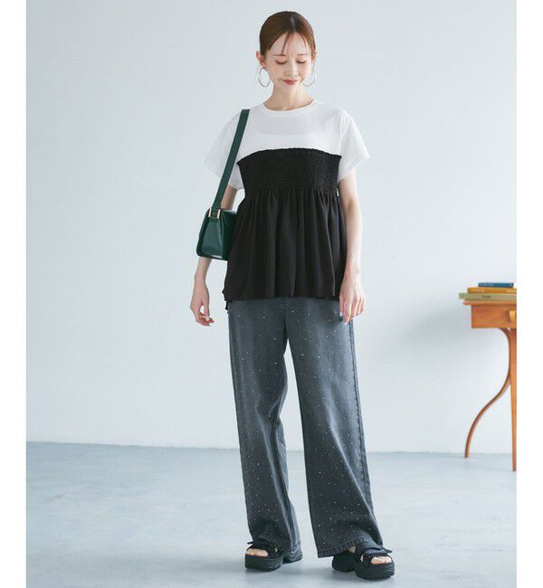 Rope&rsquo;Picnic「シャーリングビスチェ風ドッキングカットソー」|Tシャツ・カットソー|