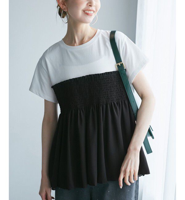 Rope&rsquo;Picnic「シャーリングビスチェ風ドッキングカットソー」|Tシャツ・カットソー|