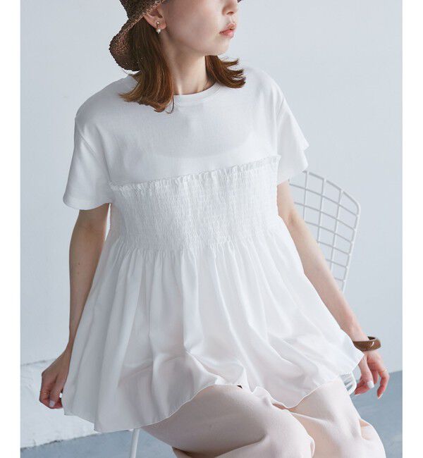 Rope&rsquo;Picnic「シャーリングビスチェ風ドッキングカットソー」|Tシャツ・カットソー|ホワイト(10)