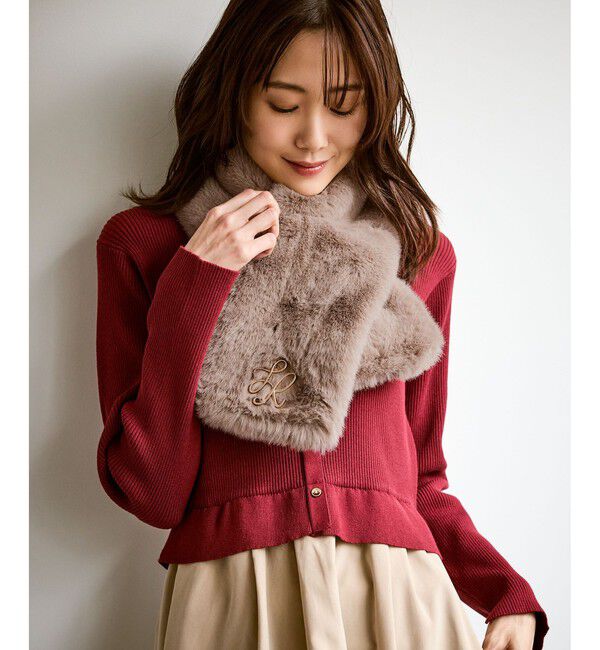 ROPE PICNIC PASSAGE「ブローチ付きフェイクファーティペット」|マフラー|ブラウン系(22)