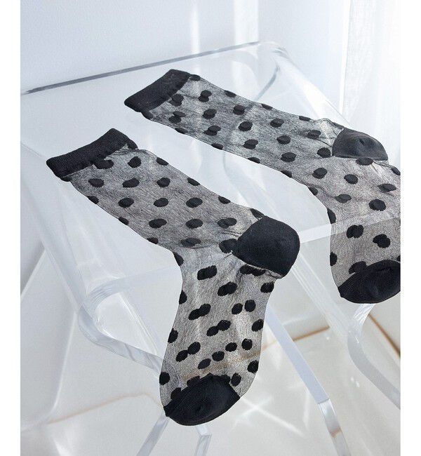 ROPE PICNIC PASSAGE「ドット柄シースルーソックス」|ソックス|ブラック(01)