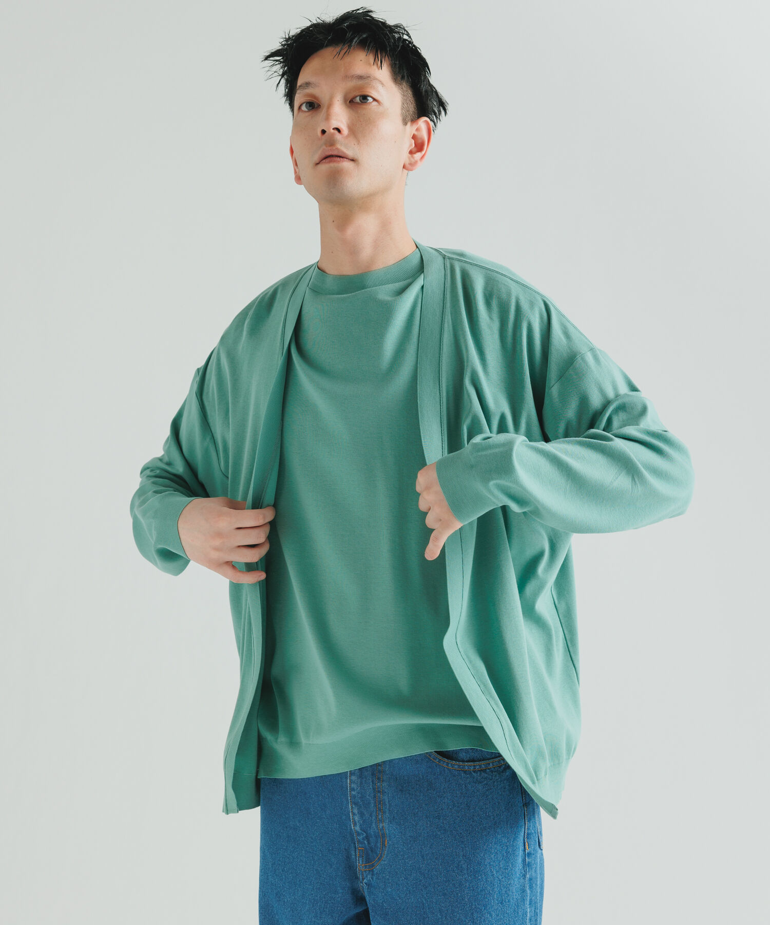 ADAM ET ROPE'「【2点セット】セーターマシーン カーディガン＆半袖T/アンサンブル」|カーディガン|