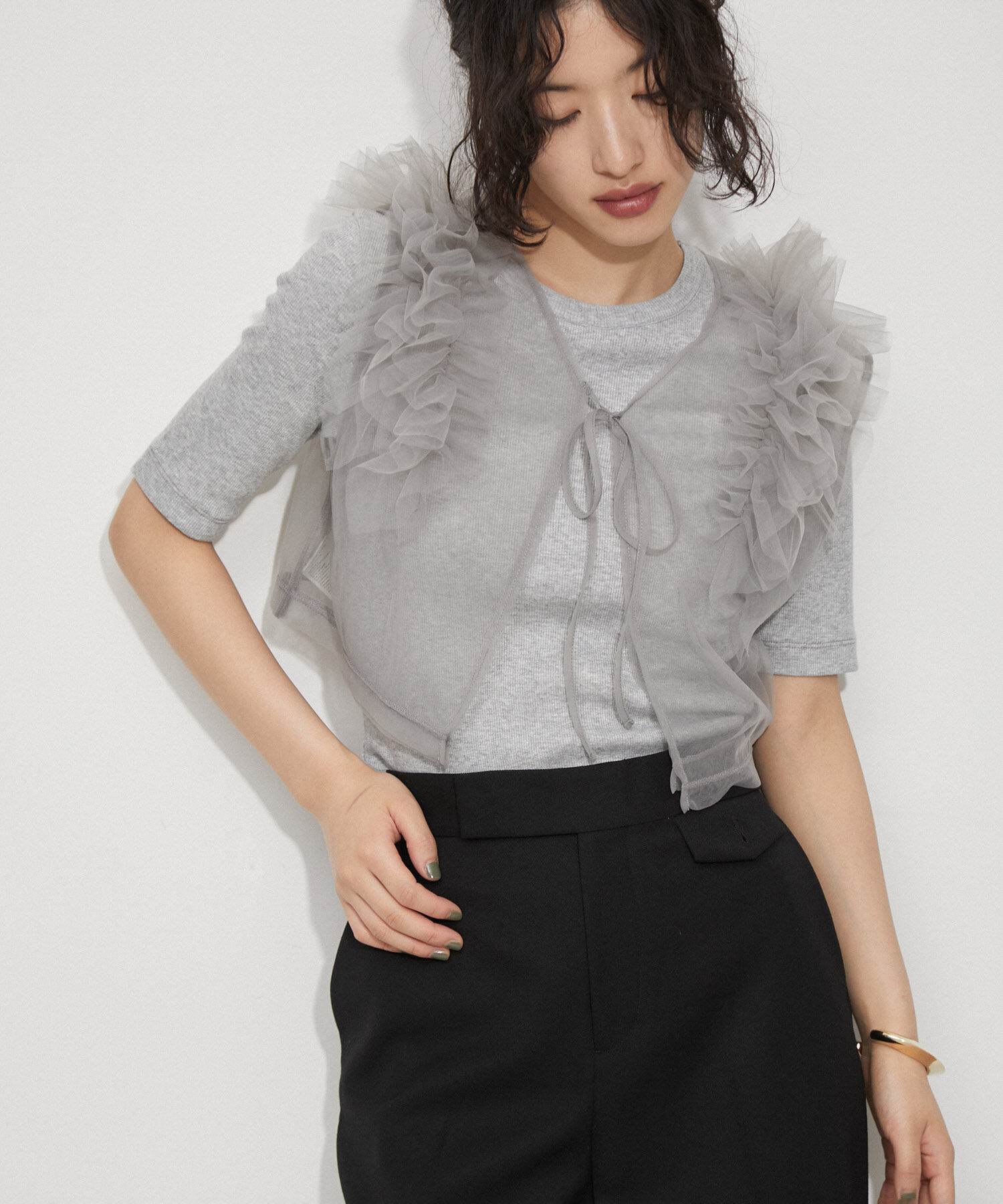 ADAM ET ROPE'「【サステナブル】チュールフリルTEE」|Tシャツ・カットソー|