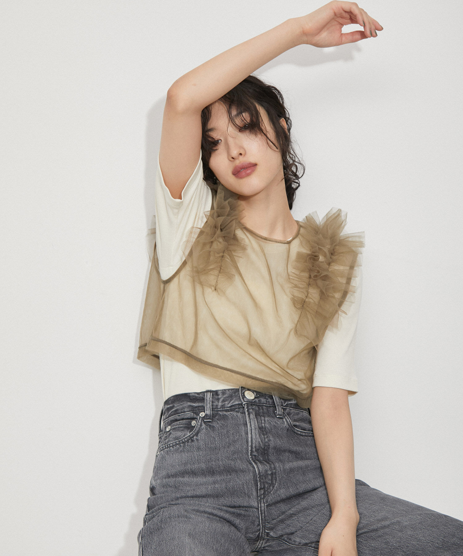 ADAM ET ROPE'「【サステナブル】チュールフリルTEE」|Tシャツ・カットソー|