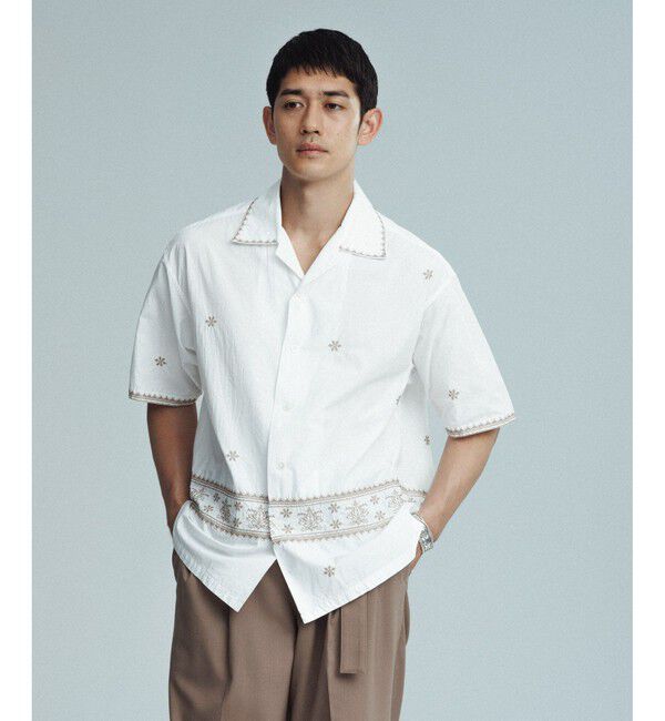 ADAM ET ROPE'「クロスステッチ ボックスシルエット オープンカラーシャツ」|シャツ・ブラウス|ホワイト(10)