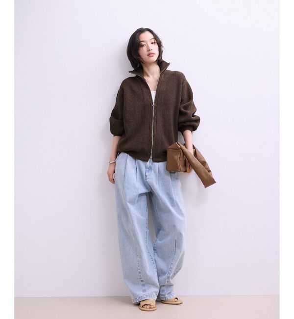 ADAM ET ROPE'「【WEB限定】・【サステナブル】ミックスヤーンジップカーディガン」|カーディガン|