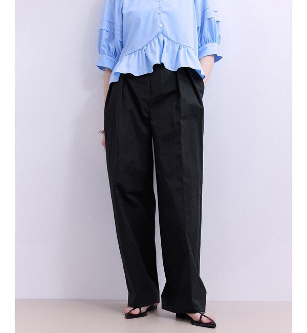 ADAM ET ROPE'「【WEB限定】ワイドレッグトラウザーパンツ」|チノ|ブラック(01)