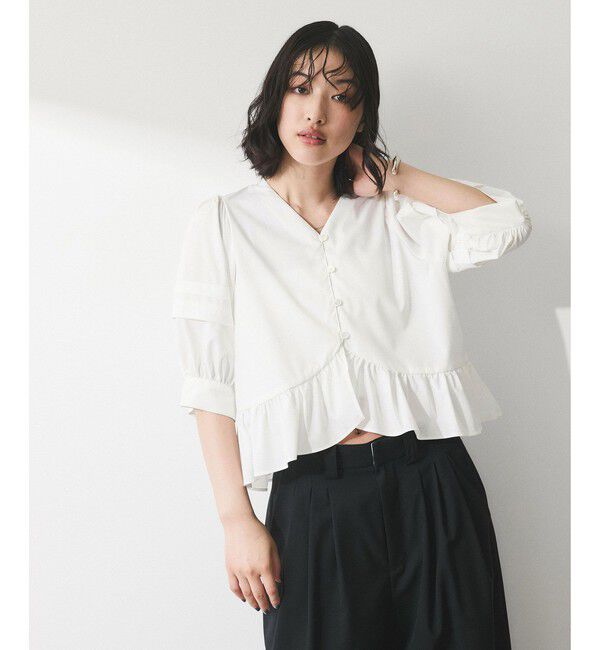 ADAM ET ROPE'「【WEB限定】パフスリーブギャザーブラウス」|シャツ・ブラウス|ホワイト(10)