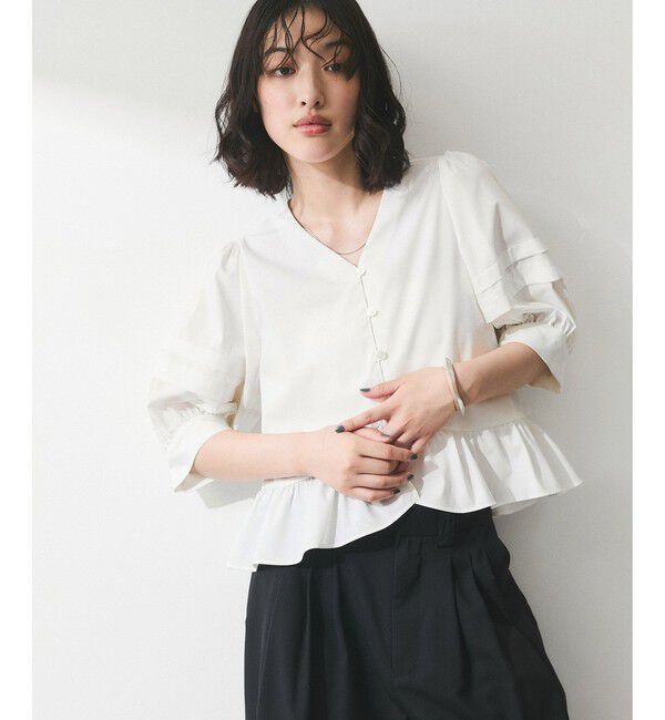 ADAM ET ROPE'「【WEB限定】パフスリーブギャザーブラウス」|シャツ・ブラウス|