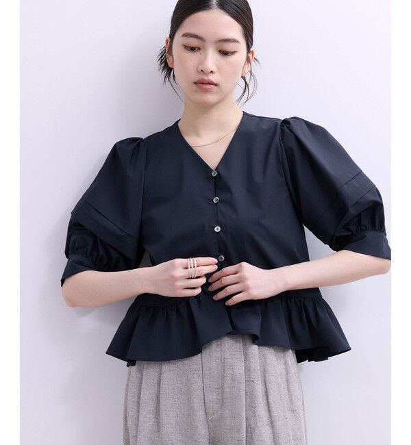 ADAM ET ROPE'「【WEB限定】パフスリーブギャザーブラウス」|シャツ・ブラウス|ネイビー(40)