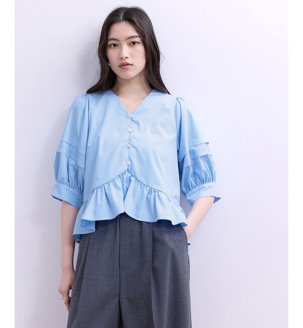 ADAM ET ROPE'「【WEB限定】パフスリーブギャザーブラウス」|シャツ・ブラウス|サックス(48)