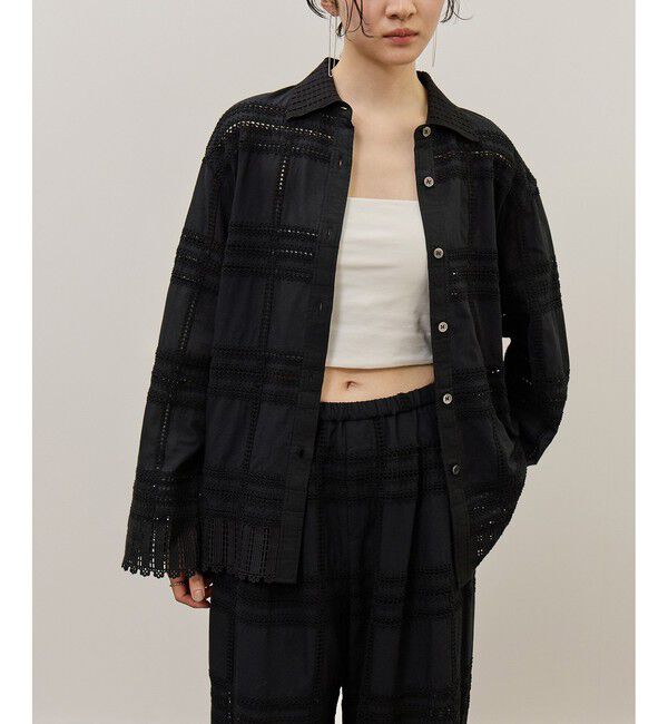 ADAM ET ROPE'「【一部WEB限定カラー】エンブロイダリーコンビシャツ」|シャツ・ブラウス|