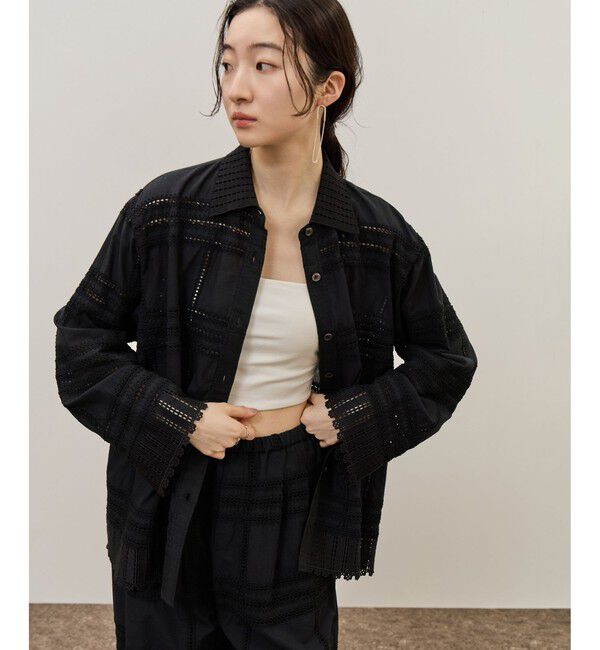 ADAM ET ROPE'「【一部WEB限定カラー】エンブロイダリーコンビシャツ」|シャツ・ブラウス|