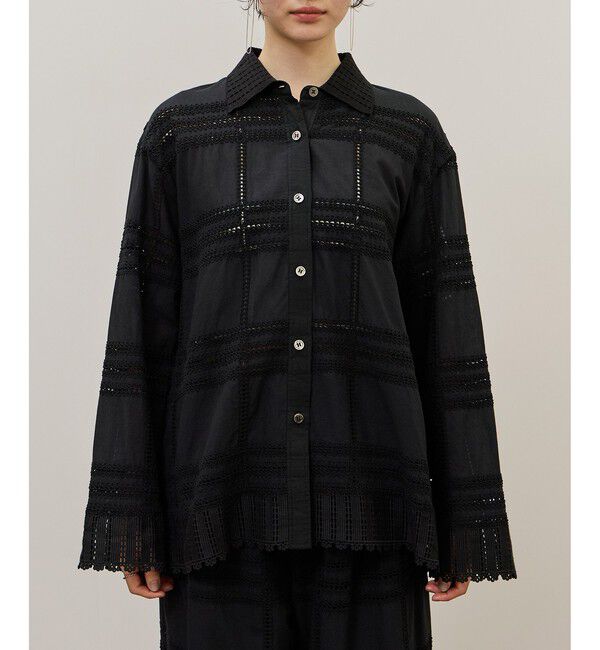 ADAM ET ROPE'「【一部WEB限定カラー】エンブロイダリーコンビシャツ」|シャツ・ブラウス|