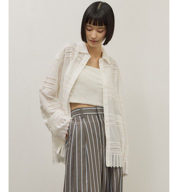 ADAM ET ROPE'「【一部WEB限定カラー】エンブロイダリーコンビシャツ」|シャツ・ブラウス|ホワイト(10)