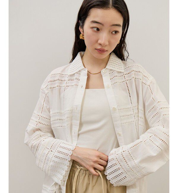 ADAM ET ROPE'「【一部WEB限定カラー】エンブロイダリーコンビシャツ」|シャツ・ブラウス|