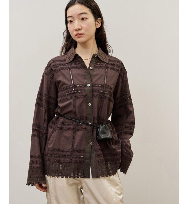 ADAM ET ROPE'「【一部WEB限定カラー】エンブロイダリーコンビシャツ」|シャツ・ブラウス|