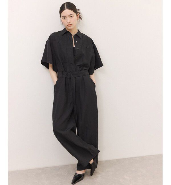 ADAM ET ROPE'「シャツジャンプスーツ」|オールインワン|ブラック(01)