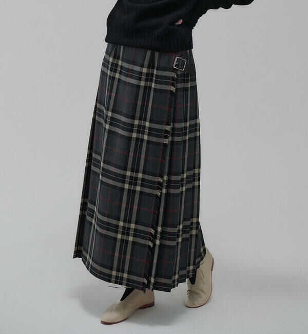 ONEIL OF DUBLIN「O'NEIL OF DUBLIN | ウーステッドウール ロングキルトスカート WOMEN」|スカート|GREY系2