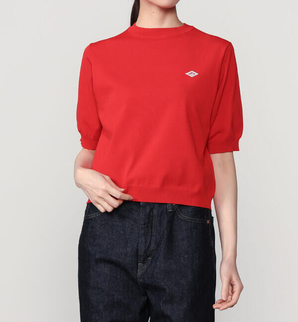 DANTON「DANTON | 半袖クルーネックニット WOMEN」|ニット・セーター|RED